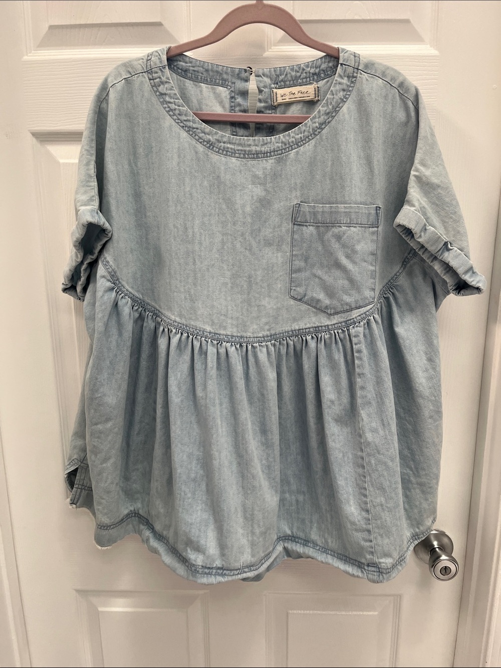 We The Free Light-Wash Denim Babydoll Tunic Top